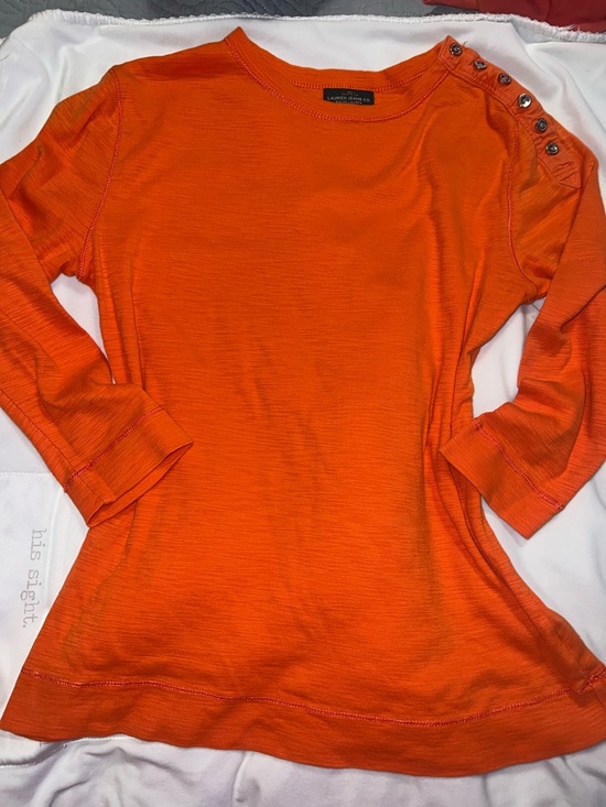Lauren Ralph Lauren Tops - Lauren Ralph Lauren Bright Orange Button-Shoulder Long Sleeve Tee XS